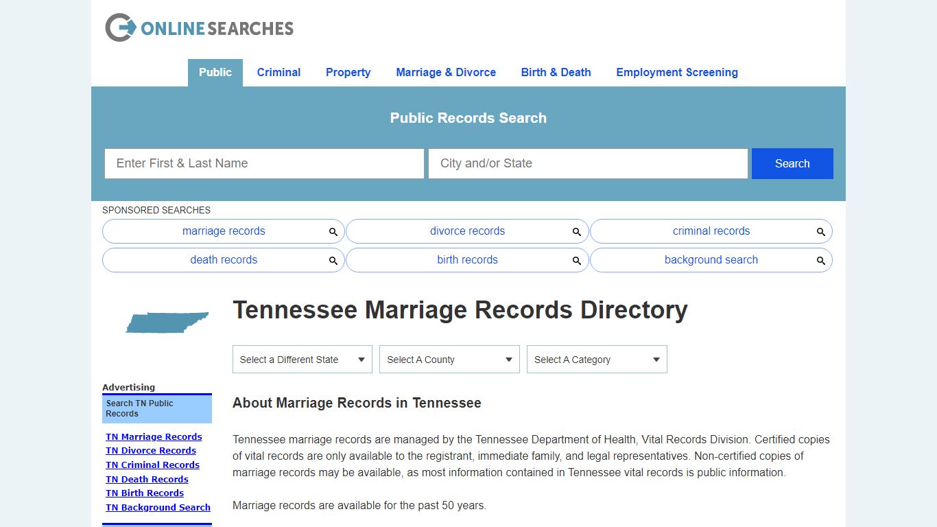 Tennessee Marriage Records Search Directory - OnlineSearches.com